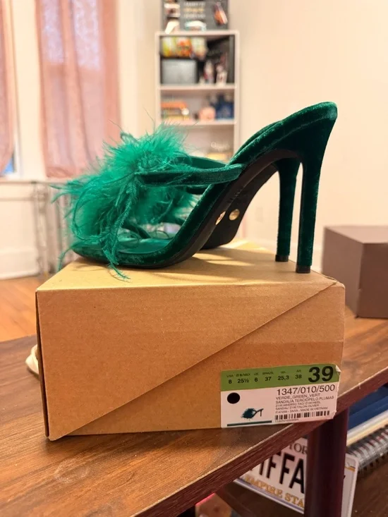 Forrest Green Suede Sandal Heels - Picture 2 of 4